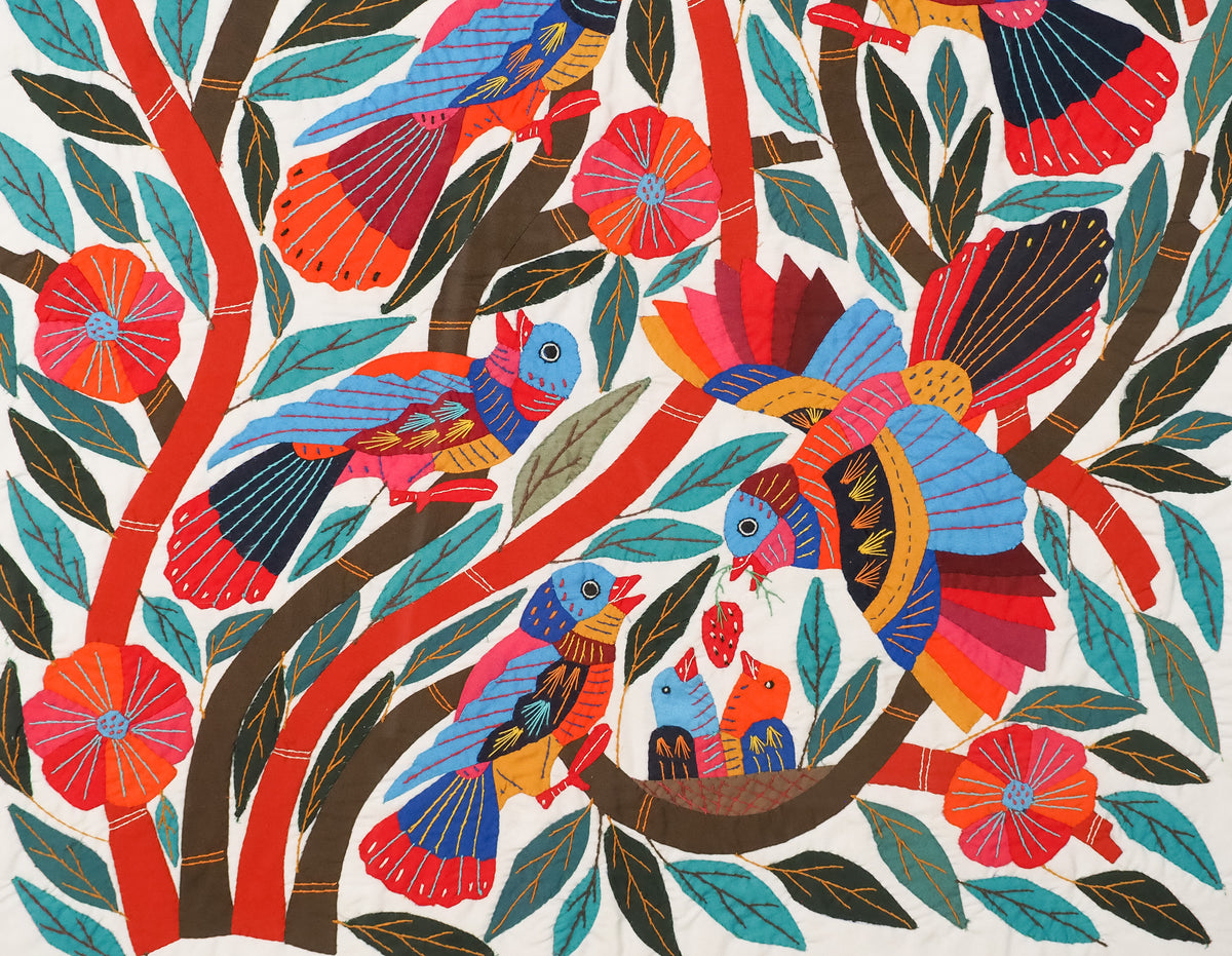 Egypt: hand-stitched, cotton appliqué in bird design (framed)