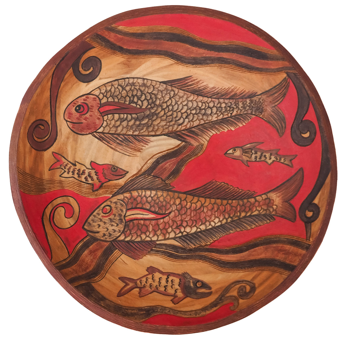 Sri Lanka: painted, decorative, terracotta plate (fish design)