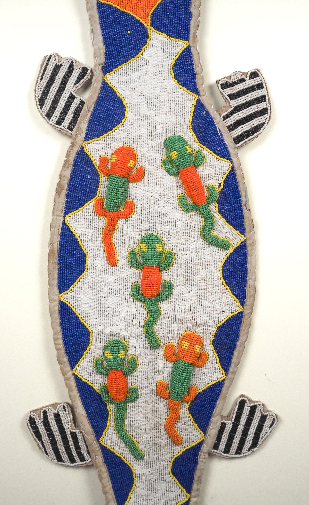 Namibia: beaded gecko wall hanging, blue and orange (unframed)