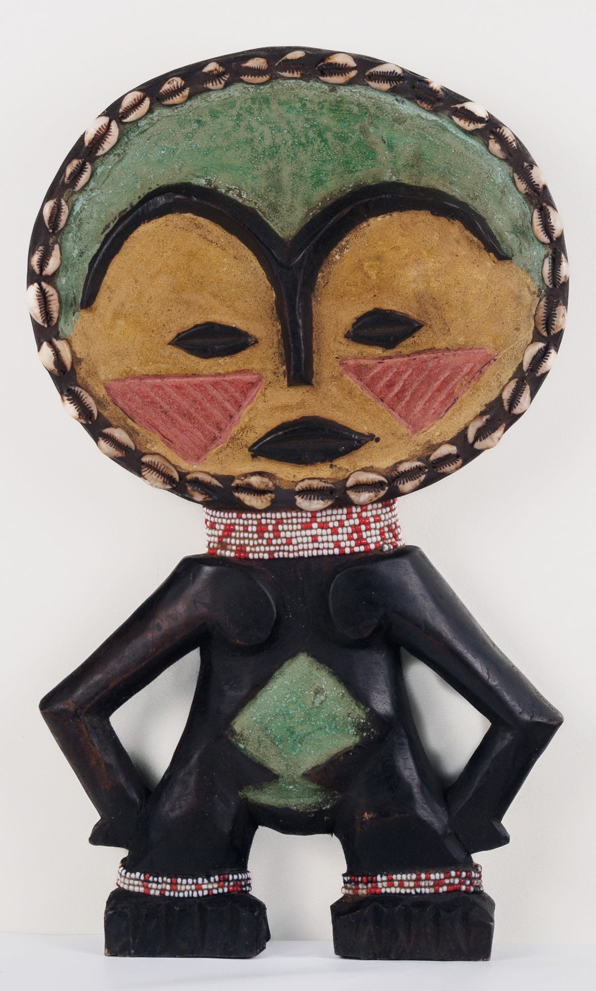 Ghana: painted, antique, wooden, Ashanti doll (green face)