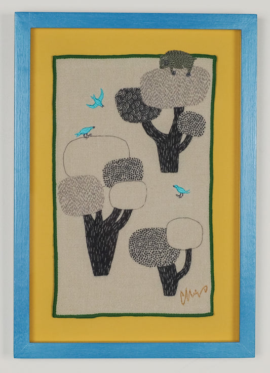 Japan: textile in sloth design (framed)