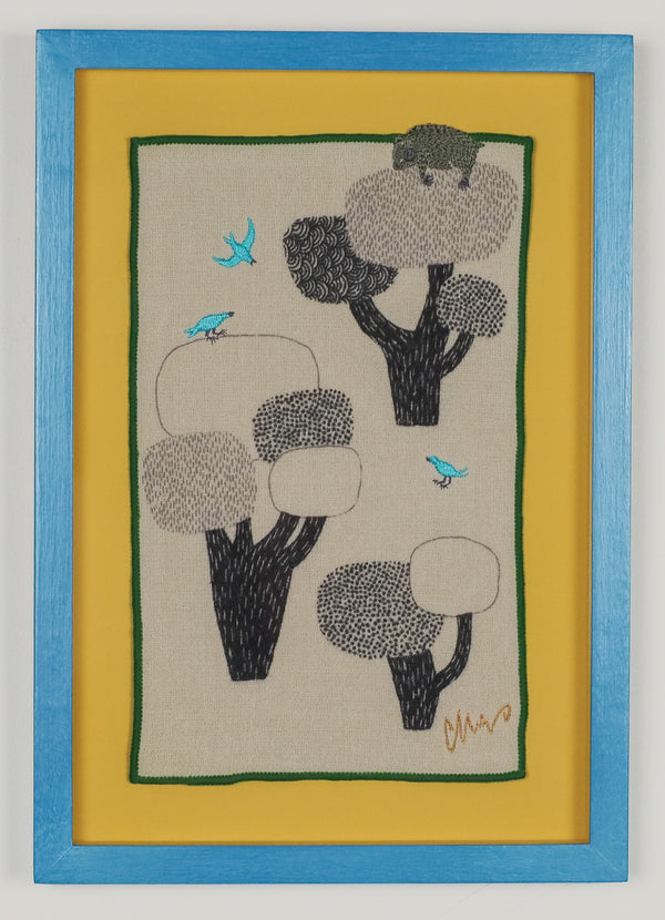 Japan: textile in sloth design (framed)