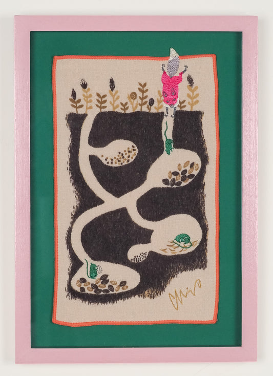 Japan: textile in fox design (framed)