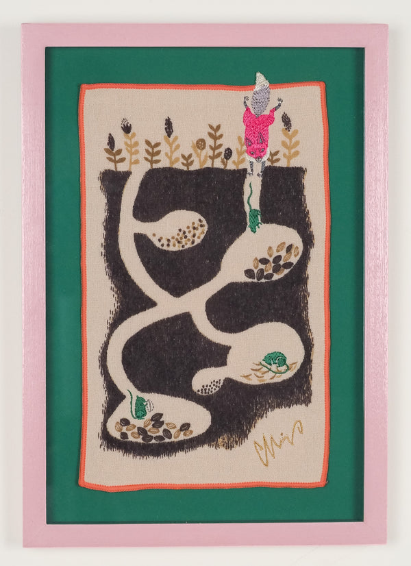Japan: textile in fox design (framed)