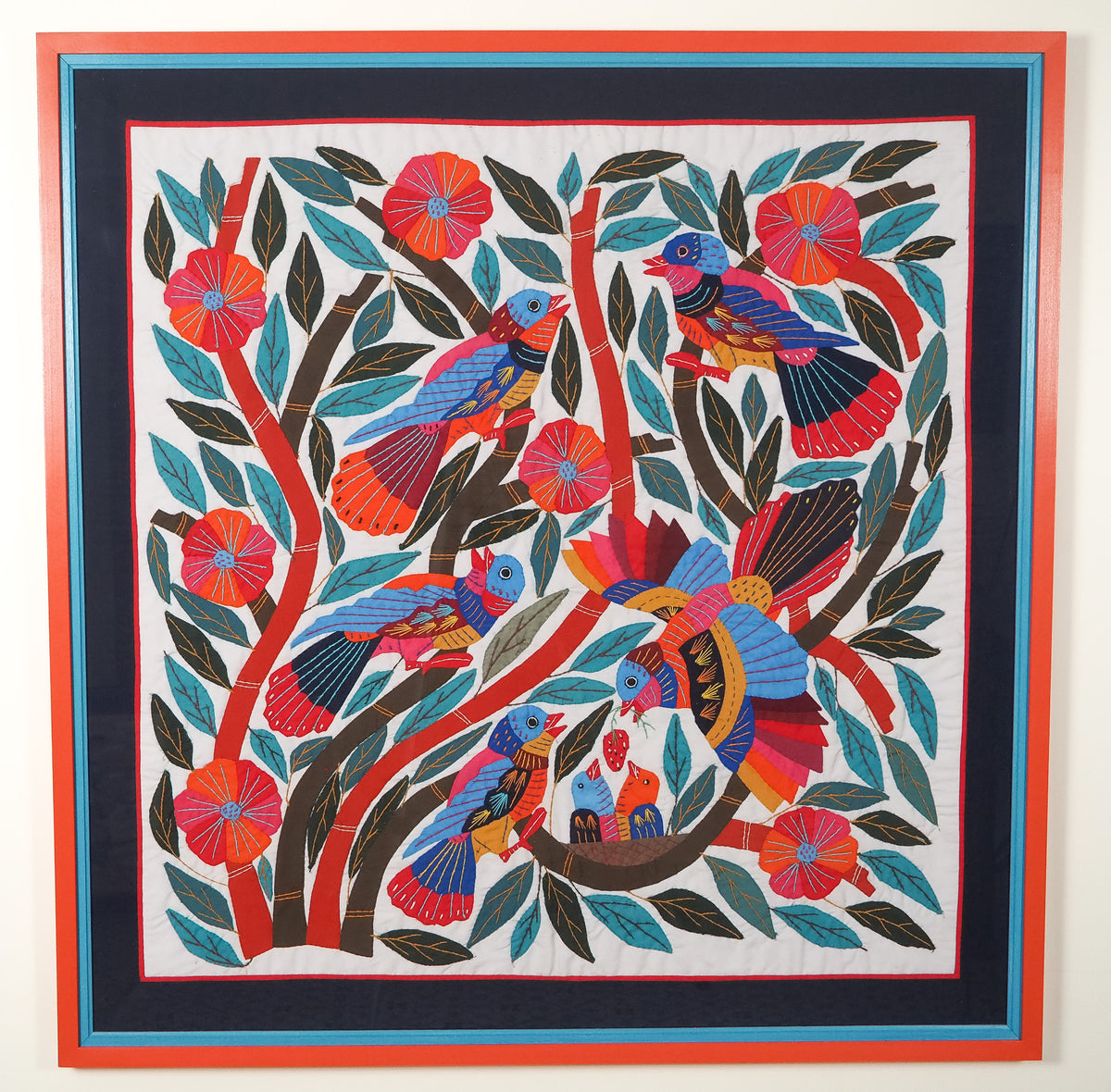 Egypt: hand-stitched, cotton appliqué in bird design (framed)