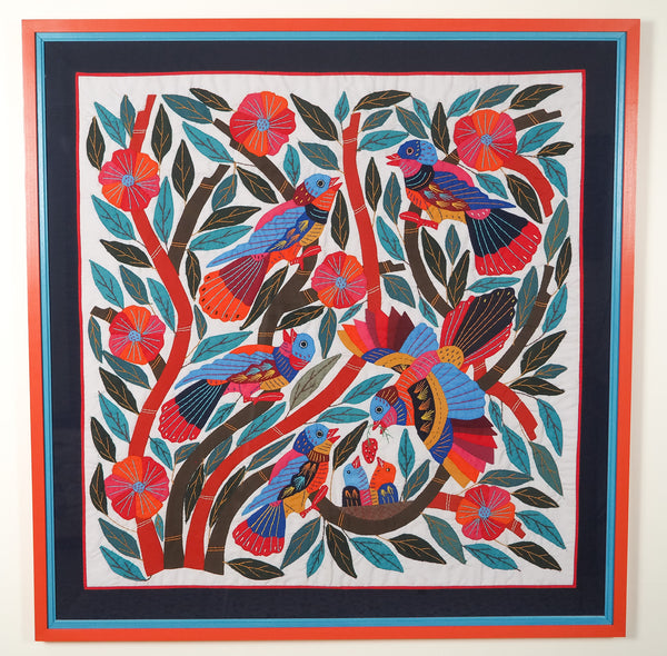 Egypt: hand-stitched, cotton appliqué in bird design (framed)