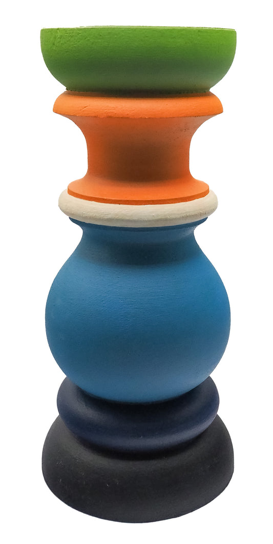 Sri Lanka: hand-painted, wooden, circular candle holder (large)