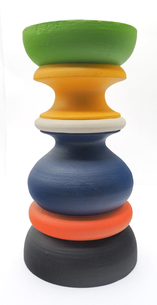 Sri Lanka: hand-painted, wooden, circular candle holder (small)