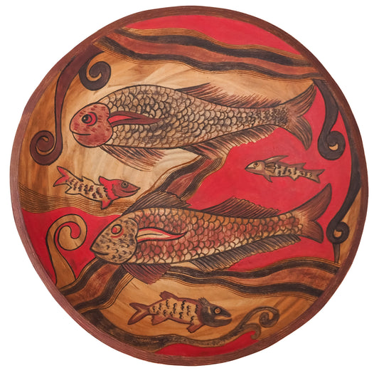 Sri Lanka: painted, decorative, terracotta plate (fish design)