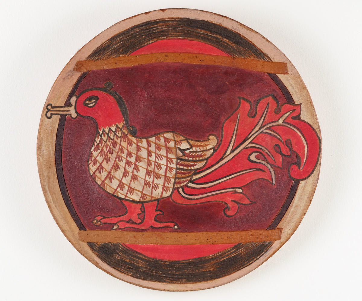 Sri Lanka: painted, decorative, terracotta plate (chicken design)