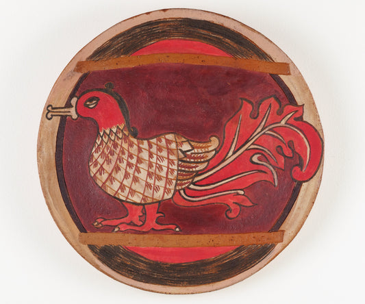 Sri Lanka: painted, decorative, terracotta plate (chicken design)