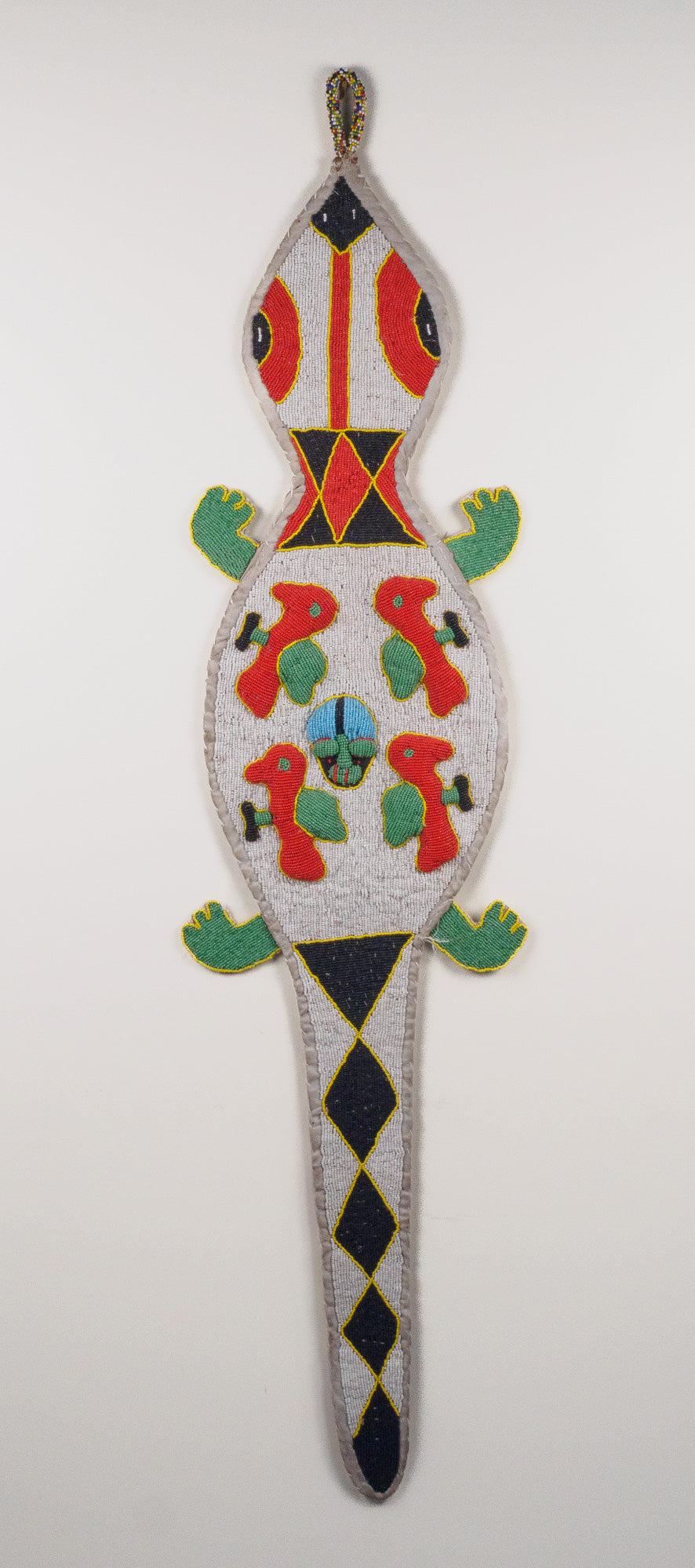 Namibia: beaded gecko wall hanging, red and green (unframed)