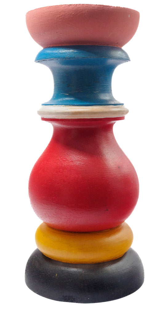 Sri Lanka: hand-painted, wooden, circular candle holder (medium)