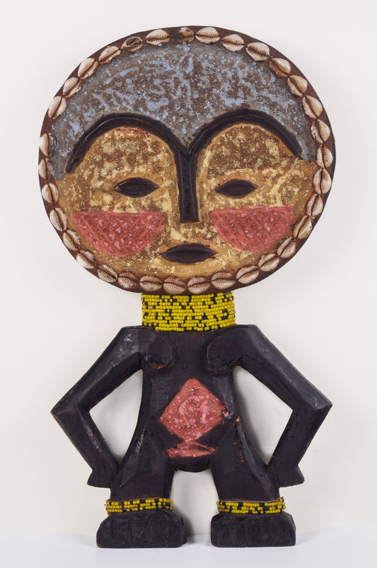 Ghana: painted, antique, wooden Ashanti doll (blue face)