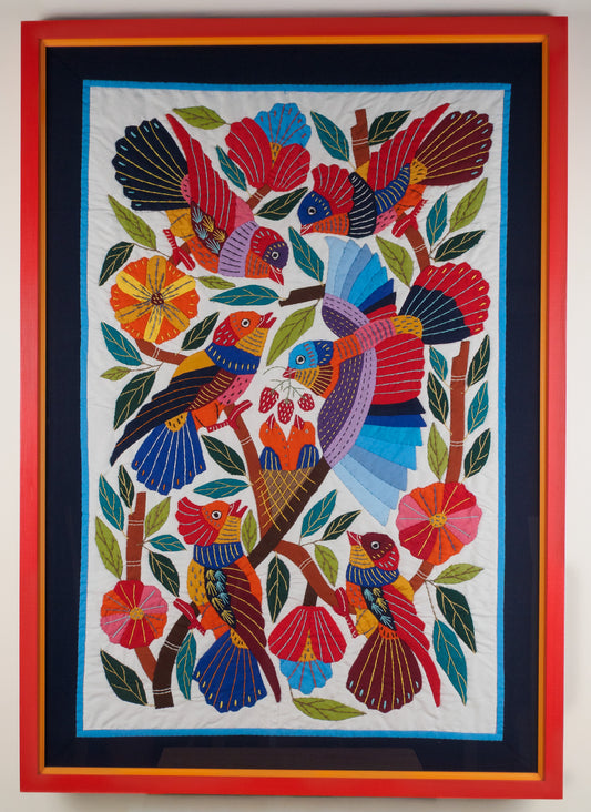 Egypt: hand-stitched, cotton appliqué in bird design (framed)